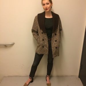 Vintage Double Breasted Coat w/ Sweater Collar